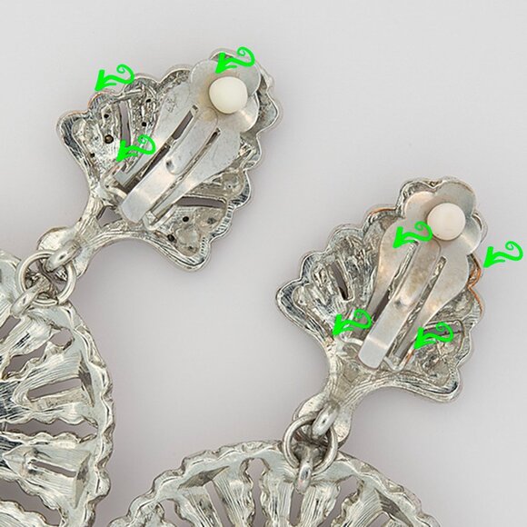 Clip On Statement Crystal Drop Earrings Oval Clear Rhinestone Silver Tone Glam - Picture 5 of 7